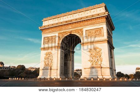 The famous  Triumphal Arch is iconic monument in Paris, France.