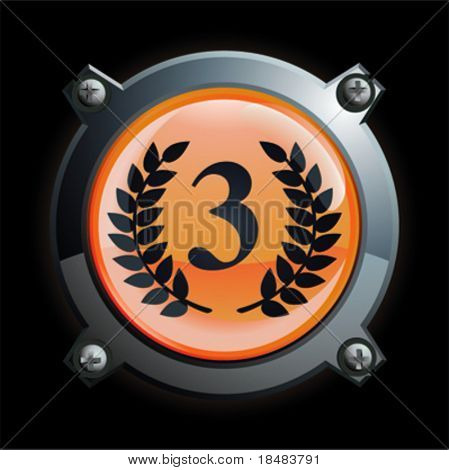 Abbildung Chrom und Orange dritten Platz Symbol Knopfdruck mit Lorbeeren
