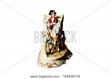 Figurine – Man On Coach Harnessed With Two Horses.