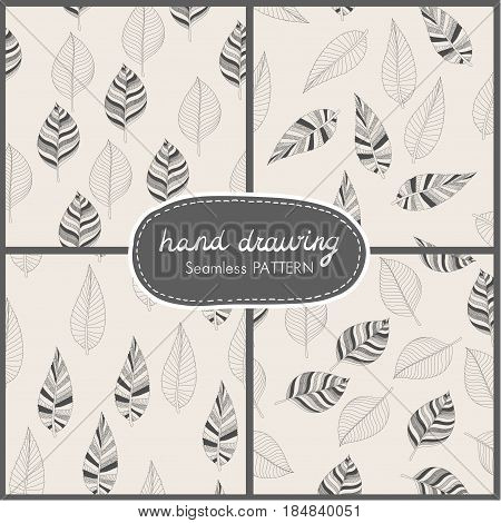 Set of seamless pettern with leaves. Vector illustration