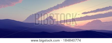 Desert Sunset - Panorama HD - 3D Rendering