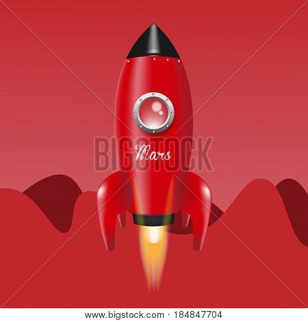 Red Rocket. go to Mars. Vector illustration
