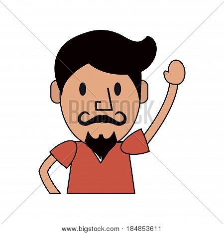 colorful silhouette half body caricature senior man with moustache vector illustration