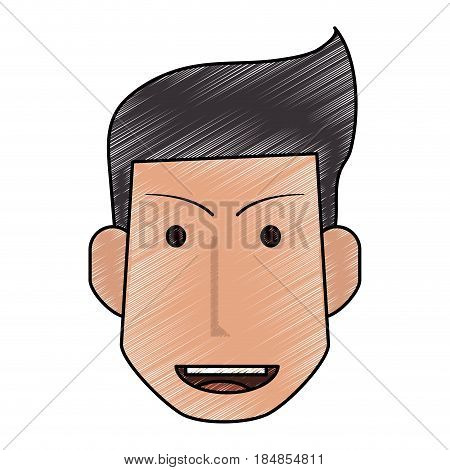 color pencil front view face man with hairstyle and smile vector illustration