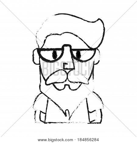 blurred silhouette half body caricature old man bearded vector illustration