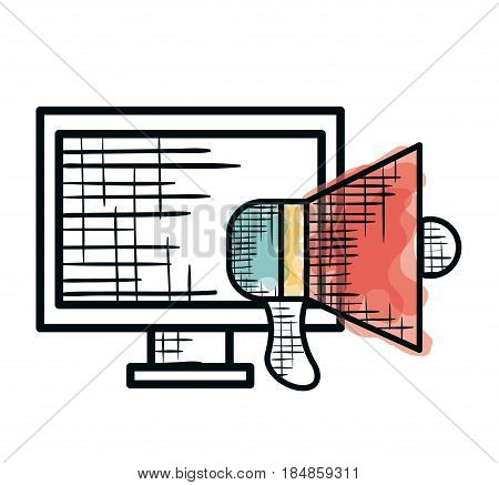 megaphone sound with computer isolated icon vector illustration design