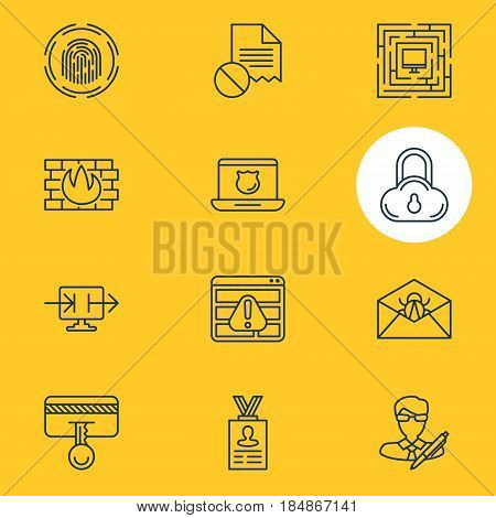 Vector Illustration Of 12 Protection Icons. Editable Pack Of Safe Storage, Data Error, Account Data And Other Elements.