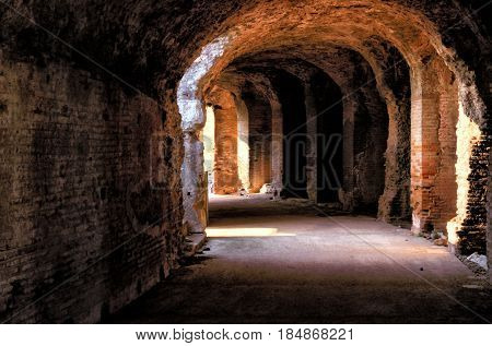 The Amphitheater of Santa Maria Capua Vetere, the second biggest roman amphitheater, tourist destination for cultural trips to Italy