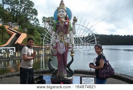 Ganga Temple at Ganga Talao with young couple