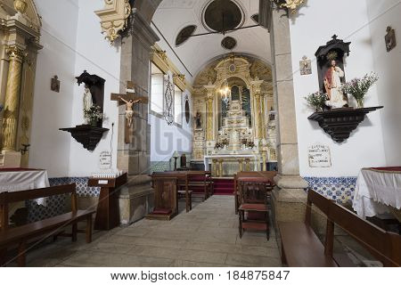 PONTE DE LIMA, PORTUGAL - OCTOBER 7, 2016: View of the chancel of the baroque church of Santo Antonio da Torre Velha in Ponte de Lima Portugal