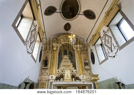 PONTE DE LIMA, PORTUGAL - OCTOBER 7, 2016: View of the altar of the baroque church of Santo Antonio da Torre Velha in Ponte de Lima Portugal