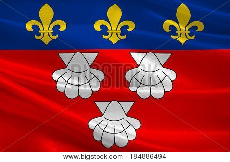Flag of Aurillac is a French commune capital of the Cantal department in the Auvergne region of south-central France. 3D illustration