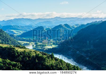 Beautiful scenery of Whanganui river road in National Park in Autumn Whanganui North Island of New Zealand