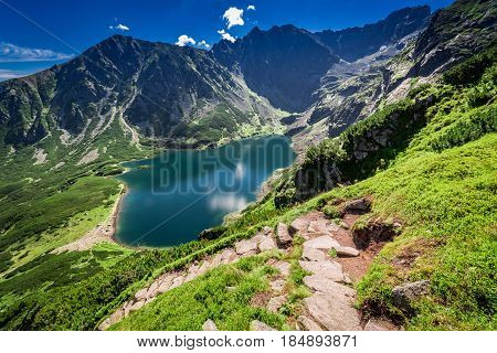 Top View Of Czarny Staw Gasienicowy In Tatras, Poland, Europe