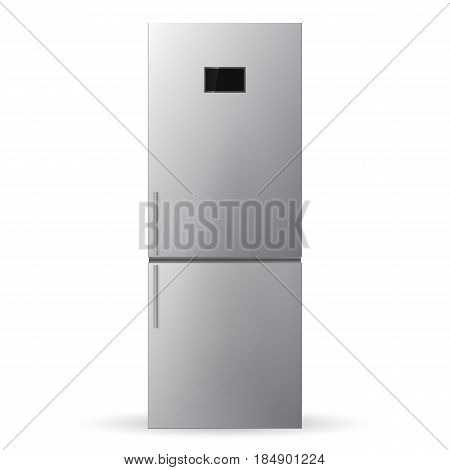 Stainless steel refrigerator. Fridge isolated on white background. Vector illustration.