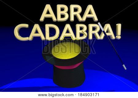 Abra Cadabra Magic Hat Wand Trick Act 3d Illustration