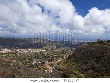 Inlad Gran Canaria April view into densely populated valley Barranco Guiniguada