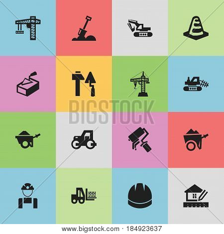 Set Of 16 Editable Building Icons. Includes Symbols Such As Notice Object, Elevator, Home Scheduling And More. Can Be Used For Web, Mobile, UI And Infographic Design.