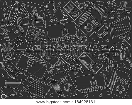 Electronics coloring book line art design vector illustration chalky. Separate objects. Hand drawn doodle design elements.
