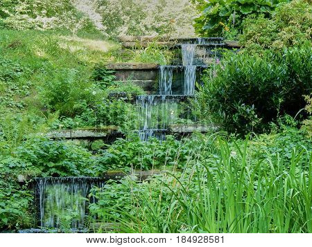 waterfall on the river in the park