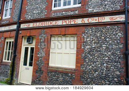 Winchester United Kingdom -21 April 2017: Old signboard of Eldridge Pope Brewers traditional English Ale suppliers