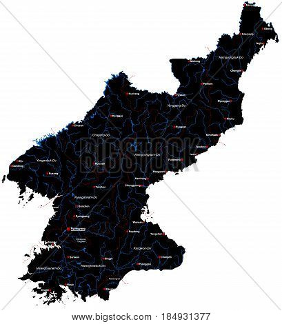 Large and detailed map of North Korea with regions and main cities.