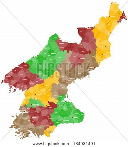 Large and detailed map of North Korea with regions and main cities.