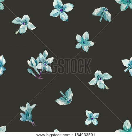 Beautiful pattern with hand drawn watercolor flowers and leaves