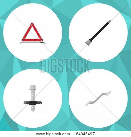 Flat Service Set Of Pipeline, Muffler, Coupler And Other Vector Objects. Also Includes Car, Puller, Ratchet Elements.