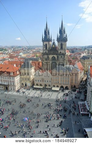 View from the town hall tower on the old town square of Prague