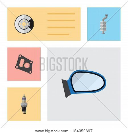 Flat Component Set Of Auto Component, Silencer, Metal And Other Vector Objects. Also Includes Brake, Gasket, Car Elements.