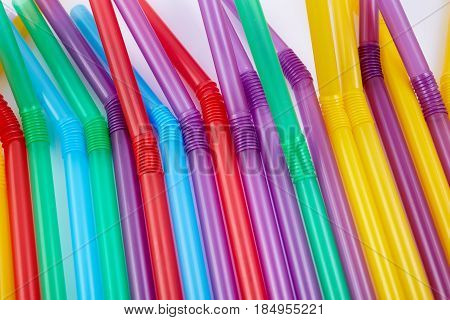 Colorful Drinking Straws For The Color Background. Abstract A Colorful Of Plastic Straws Used For Dr
