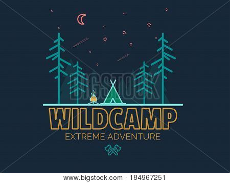 Stay Wild Camping Child , Hand Drawn t Shirt Print, camping and adventure forest badge logo, emblem logo, label design. Vector illustration