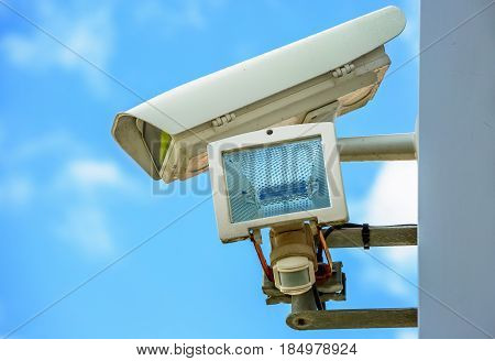 Cctv Security Camera And Urban Video. Closeup View.