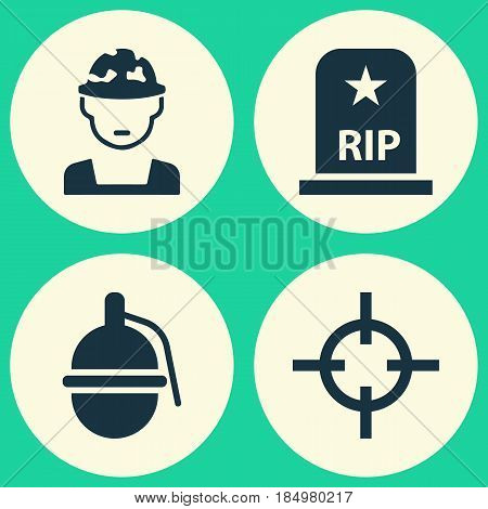 Battle Icons Set. Collection Of Bombshell, Rip, Target And Other Elements. Also Includes Symbols Such As Shot, Military, Soldier.