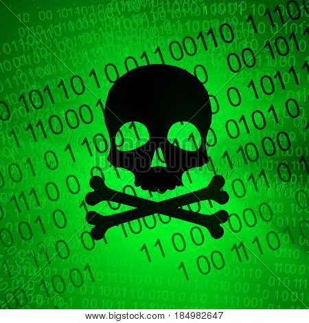 Virtual reality skull and bones symbol green abstract 3d illustration horizontal
