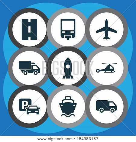 Transport Icons Set. Collection Of Truck, Spaceship, Chopper And Other Elements. Also Includes Symbols Such As Train, Way, Aircraft.