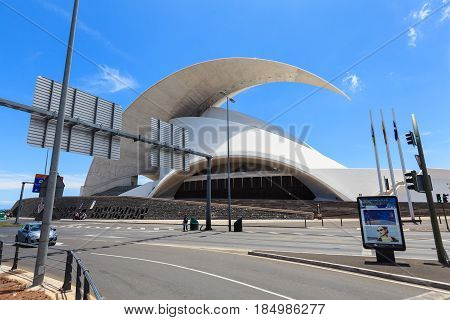 Santa Cruz de Tenerife, Spain - May 03, 2012: Auditorio de Tenerife - futuristic and inspired in organic shapes, building designed by Santiago Calatrava