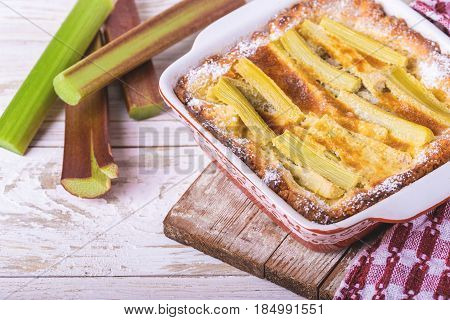 Traditional Rhubarb Pie. Sweet Pieplant Cake Baked Food