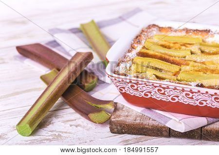 Traditional Rhubarb Pie. Sweet Pieplant Cake Baked Food