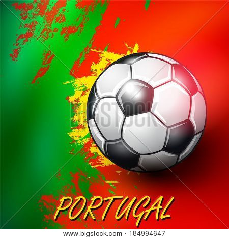 Soccer ball on Portuguese flag background. Vector illustration.