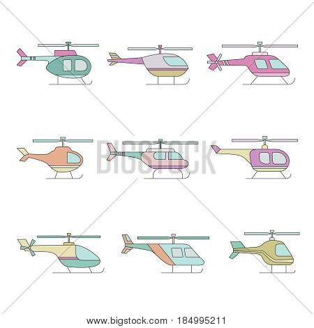 Helicopter outline colored icon set. Clean and simple design.