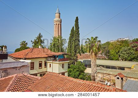 Yivli Minare Mosque Is A Landmark In Antalyas Oldtown Kaleici, Turkey