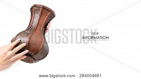 Wooden Vase In Hand Pattern On White Background Isolation