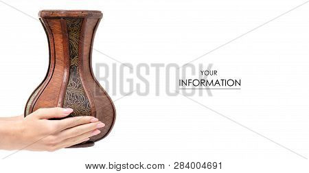 Wooden Vase In Hand Pattern On White Background Isolation