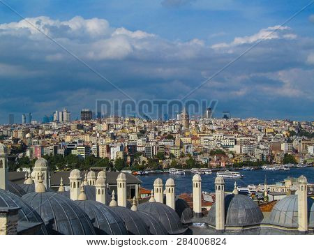 Amazing View Over The Golden Horn On Galata Tower