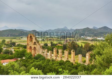 Aqueducts In The Ancient City Of Aspendos In Antalya, Turkey.