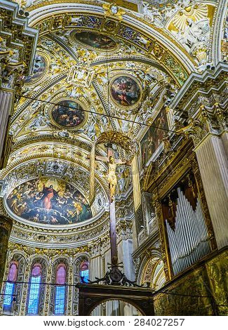 Bergamo, Italy - January 3, 2019. Chancel Of The Basilica Di Santa Maria Maggiore. Piazza Del Duomo,