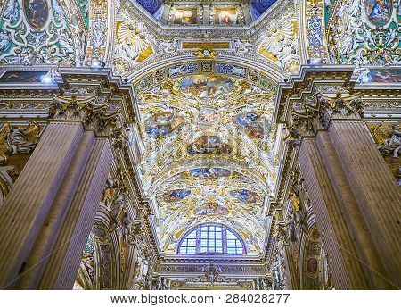 Bergamo, Italy - January 3, 2019. Ceiling Detail Of The Nave Of The Basilica Di Santa Maria Maggiore