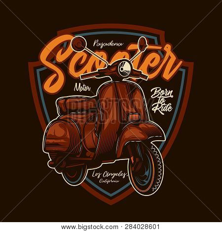 Vintage Vector сlassic Scooter. Original T-shirt Design Illustration
